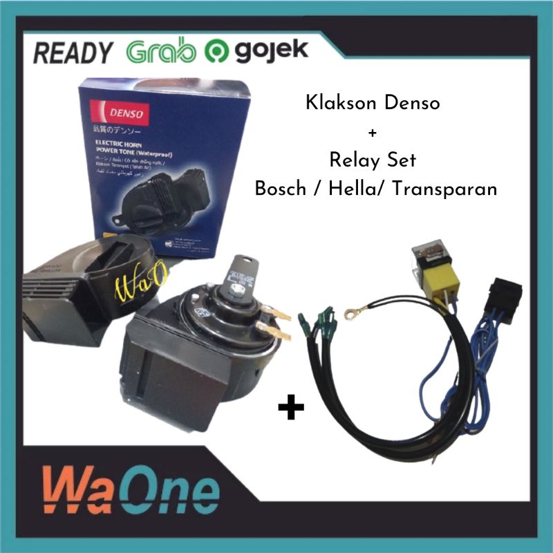 Paket Klakson Keong Denso Waterproof Plus Relay Set Bosch Hella Transparan Original