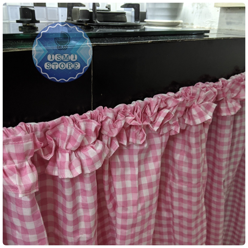 Ismi Store GORDEN / GORDENG KOLONG Dapur RUFFLE (Kerutan) / Gorden Kolong Dapur Berhias Kerutan Bisa CUSTOM / Request Ukuran Motif Kotak Gingham Kekinian