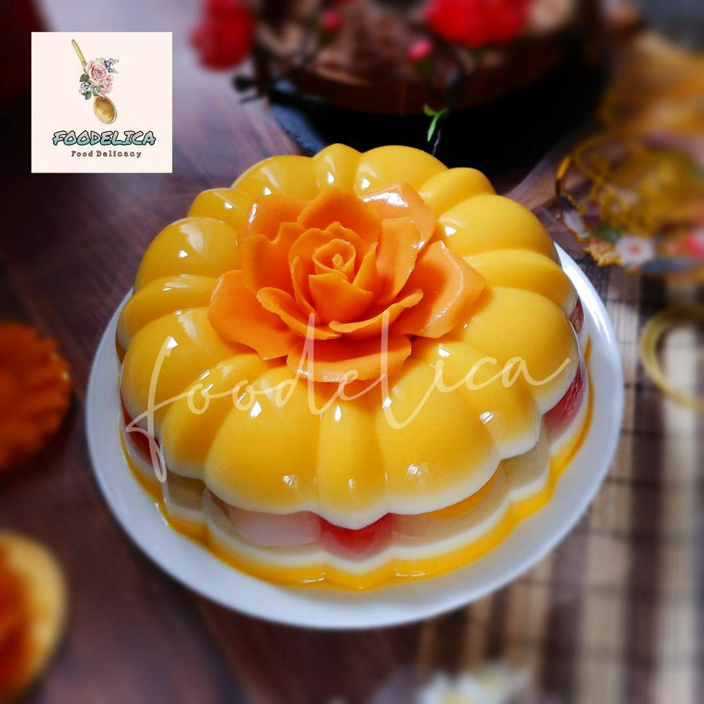 

puding buah /manggo rose pudding ukuran 20 cm free vla vanila