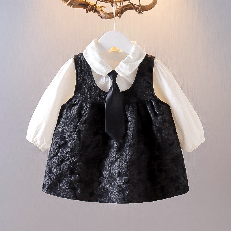 0-3TH NEW ARRIVAL DRESS ANAK BAYI BERLENGAN PANJANG / DRESS PESTA ANAK BAYI SUPER HIGH QUALITY-DRESS DASI BLACK
