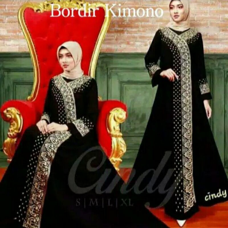 ABAYA HITAM BORDIR KIMONO / GAMIS ARAB TURKEY JETBLACK SUPER