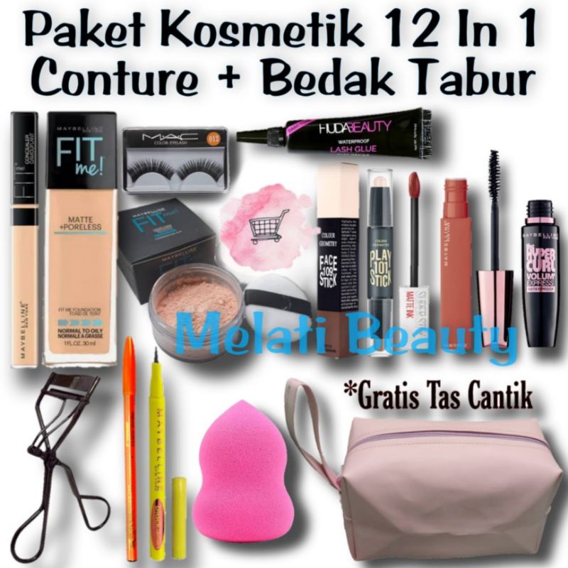 Paket Kosmetik Hemat 12 In 1 Bedak Tabur / Paket Kosmetik Lengkap / Fitme Bedak Tabur / Kecantikan Wanita / Makeup