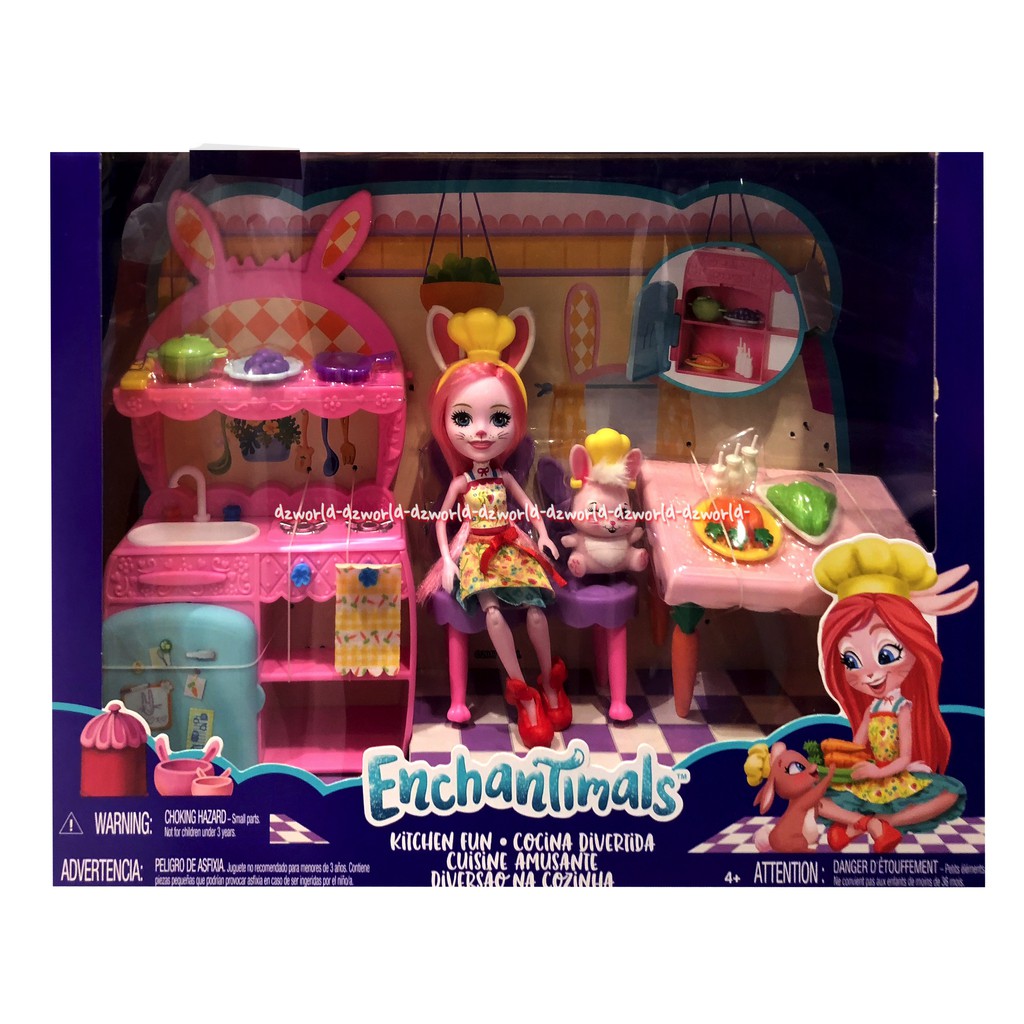 Enchantimals Kitchen Fun Cocina Diverida Mainan Boneka Encantimel  dengan playset dapur