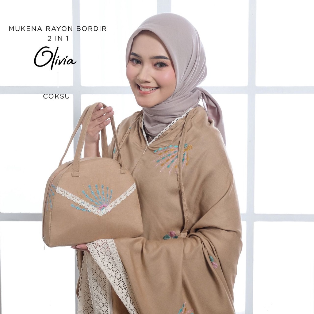 MUKENA BALI TASIK - MUKENA RAYON BORDIR 2 IN 1 OLIVIA (FREE SAJADAH)