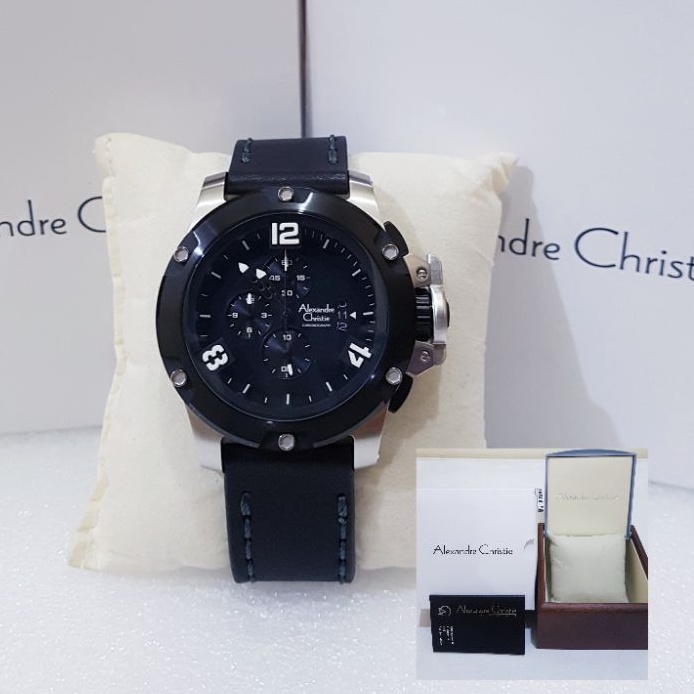 ALEXANDRE CHRISTIE PRIA AC 6295 SILVER BLACK JAM TANGAN PRIA ORIGINAL