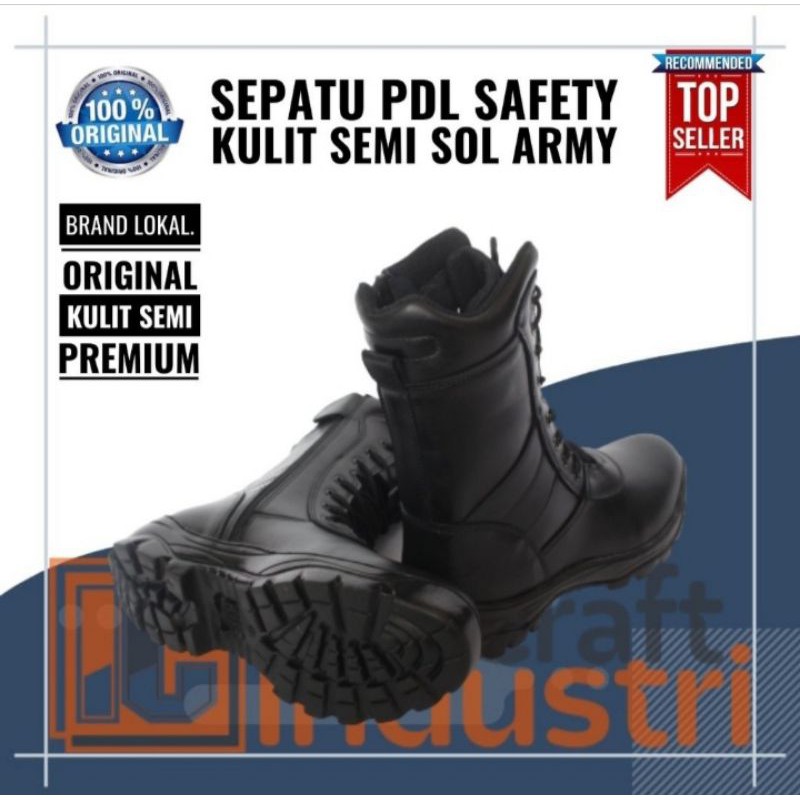 SEPATU PDL KULIT PRIA MODEL JATAH TNI AD ORI UJUNG BESI -OS02