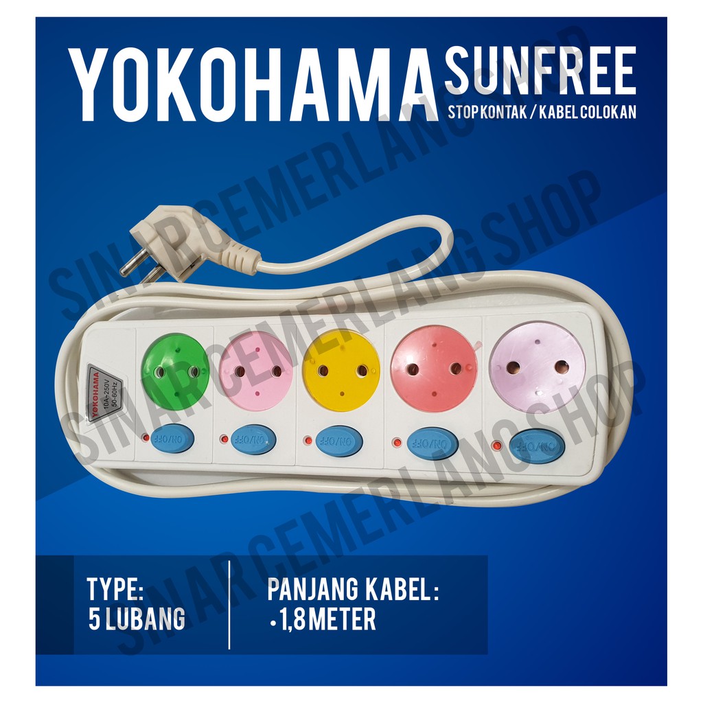 Yokohama Stop Kontak Listrik 5 Lubang Colokan With Saklar Switch Lampu Indikator + Kabel 1,8 Meter