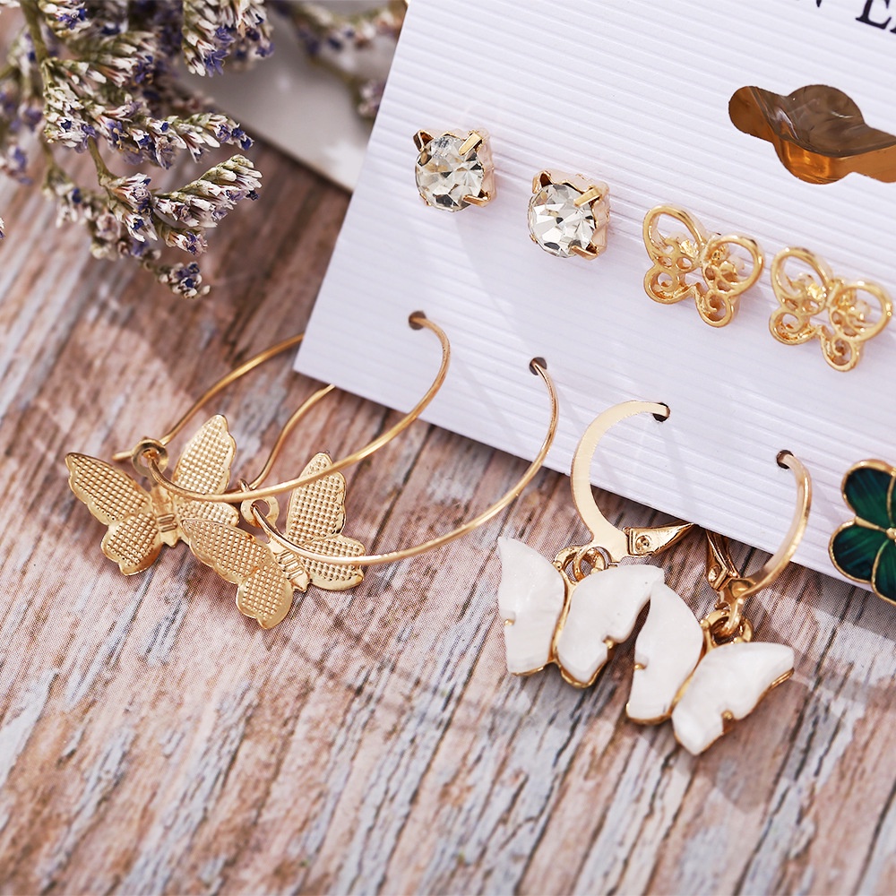 Set Anting Tusuk Gantung Wanita Desain Kupu-Kupu Hias Zircon Bahan Akrilik Gaya Vintage Untuk Pesta 2021