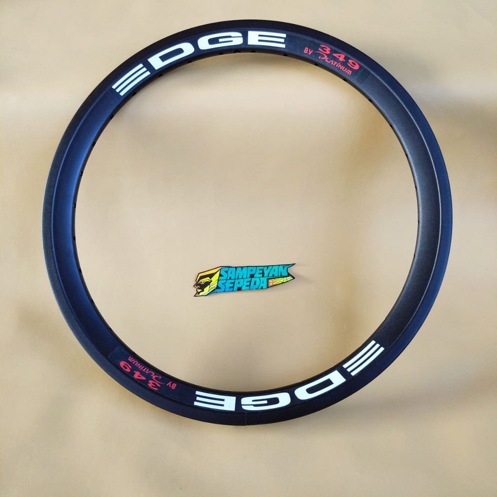 Velg Sepeda Lipat 16 Plus Lubang 28H 349 Edge Almini Hitam 3cm