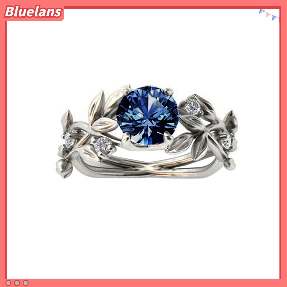 Bluelans Cincin Desain Daun Rambat Hollow Aksen Berlian Imitasi Untuk Wanita