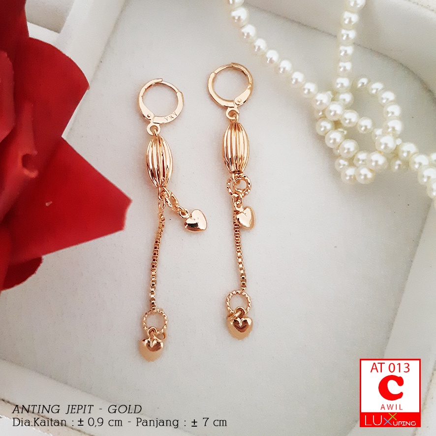 AT 013 Anting Jepit Wanita Model Jurai Panjang Perhiasan Lapis Emas 18K Anting Xuping Murah Luxx Xuping