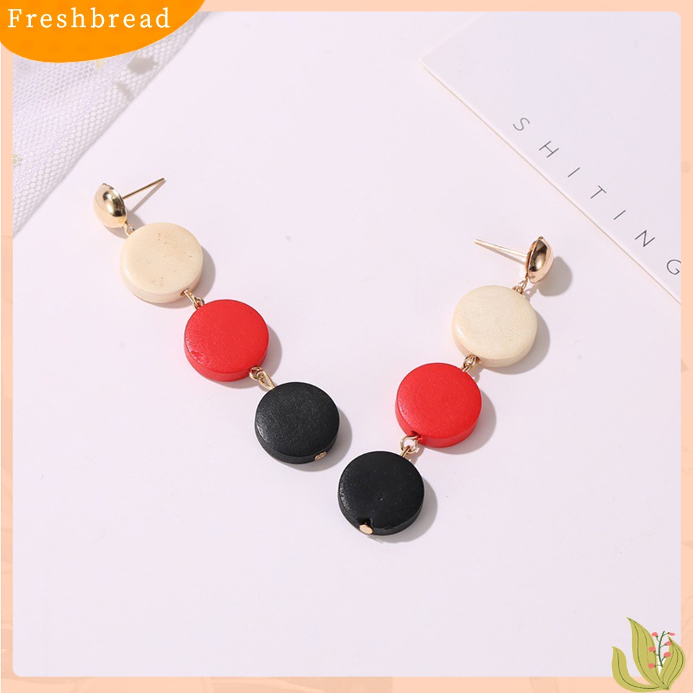 Fresh| Anting Tusuk Gantung Wanita Bahan Kayu Desain Geometri Bulat Untuk Hadiah