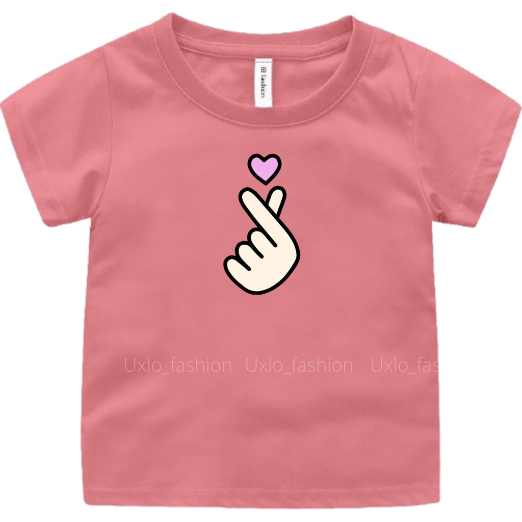 ATASAN BAJU KAOS ANAK PEREMPUAN DAN LAKI LAKI IDEAL USIA 2 3 4 5 6 7 8 9 TAHUN MOTIF SARANGHEO LOVE SIGN UKURAN S M L XL