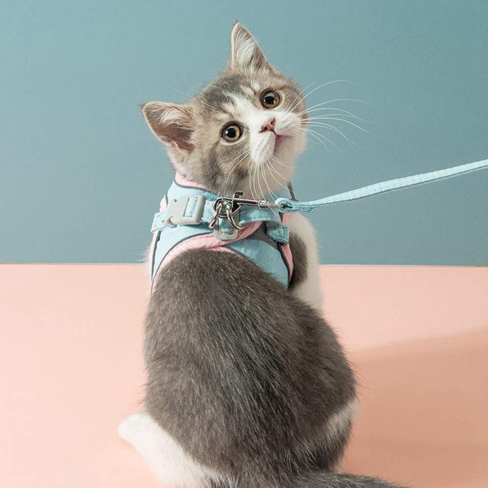 Rebuy Cat Harness Anti Bocor Dengan Tali Reflektif Lembut Dapat Disesuaikan Rompi Harness Bernapas Hewan Peliharaan Rompi