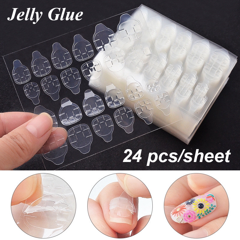 24pcs/lembar Stiker Lem Jelly Transparan Dua Sisi Anti Air Untuk Nail Art Diy