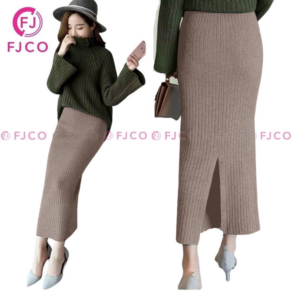 FJCO - Rok Panjang Wanita Rok Span Model Korea Terbaru Rok Rib Jessy Rok Plisket-coksu
