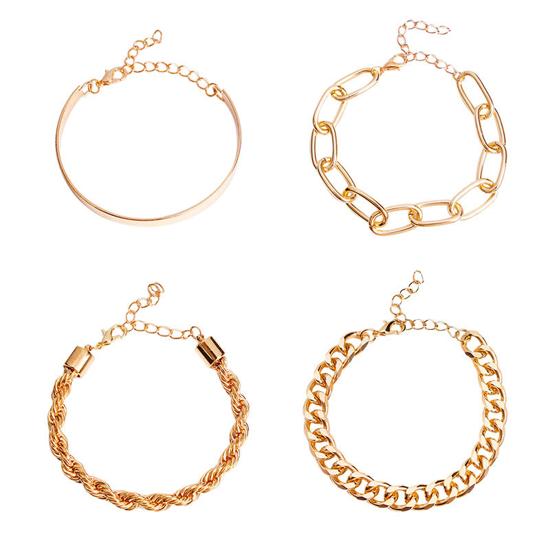 4pcs/set Korean Fashion Thick Chain Geometric Gold Bracelets Personality Exaggerated Bracelet Jewelry Accessories