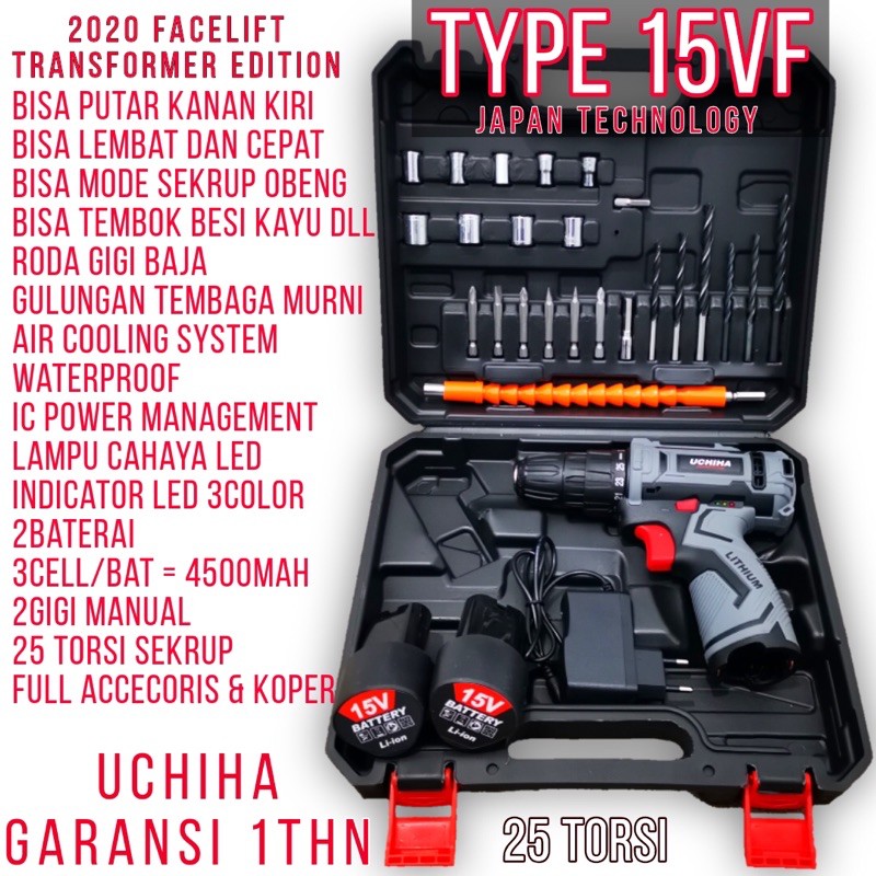 Mesin Bor Baterei Bor Cordless Type 15Vf UCHIHA JAPAN
