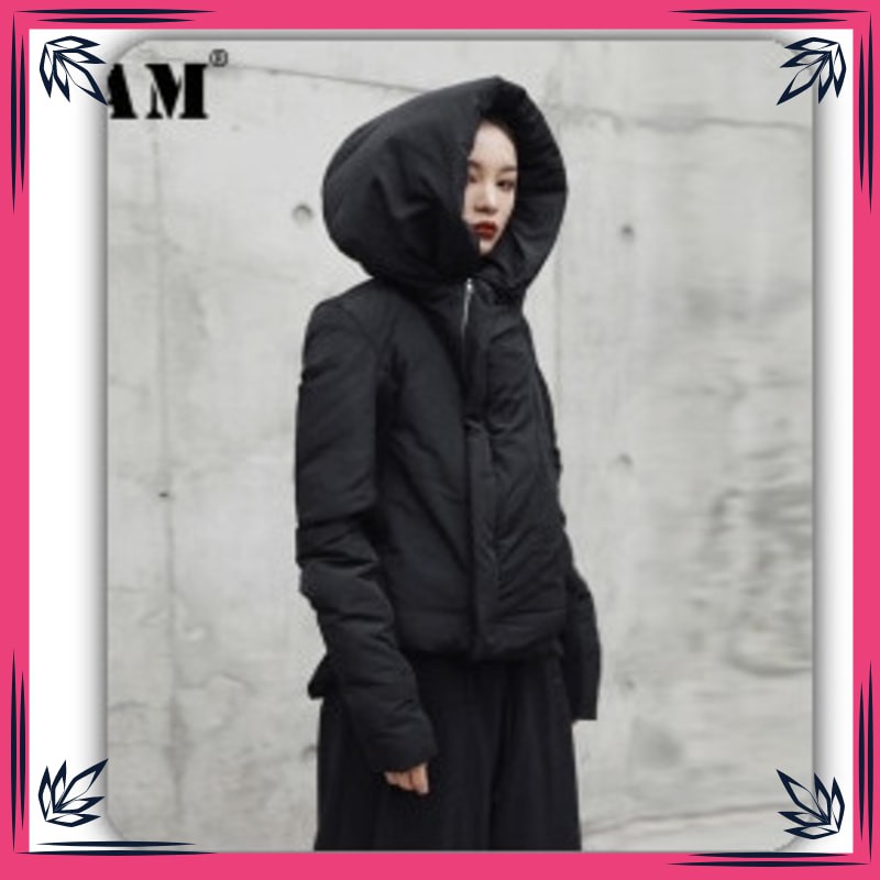 Dress Wanita Casual Dress [EAM] Women Black Pleated Big Size Long Dress New V-collar Long Sleeve