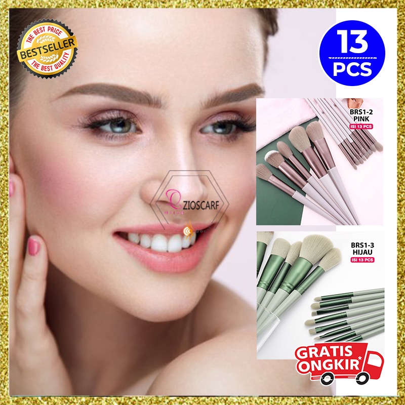 Brush Make Up Kosmetik 1 Set Pouch Isi 13 Pcs Kuas Aksesoris Alat Make Up Wanita korea bahan import BRS1