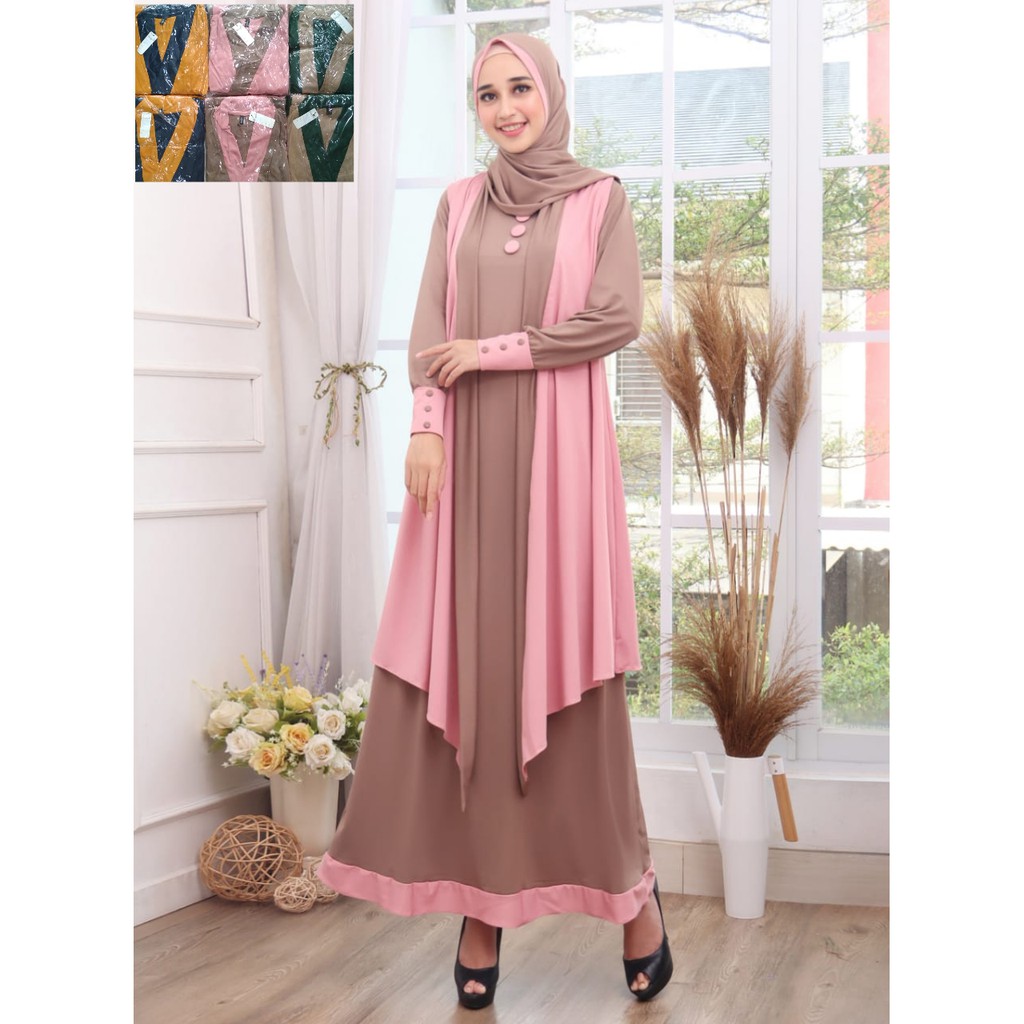 selena fashion baju gamis fashion  bahan lemon skin fit XL