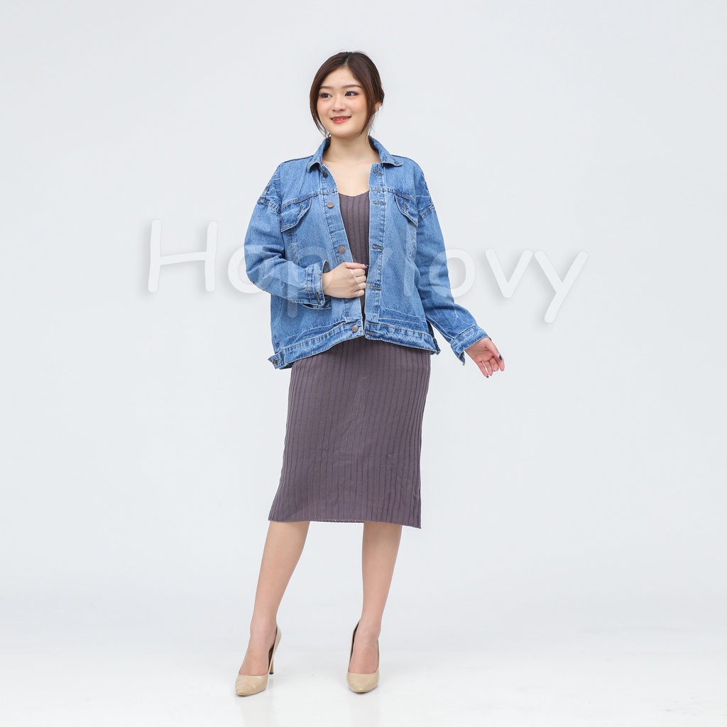 HOPYLOVY Jaket Jeans Wanita Oversize Blue Ellena