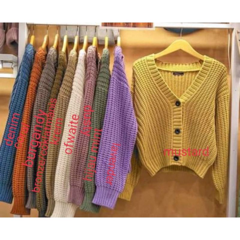 Prilly kardigan krop kancing rajut premium tebal 7get / Knit crop cardy premium 7Gauge