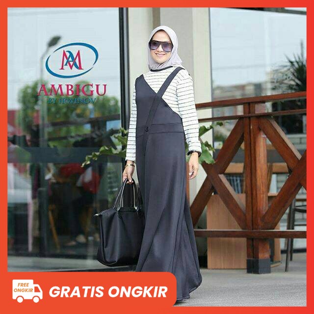 CHARLOTTE DRESS, GAMIS Panjang BAHAN SCUBA AMBIGU BY IRWINOV Busana Wanita Muslim Inner Menyatu Tali