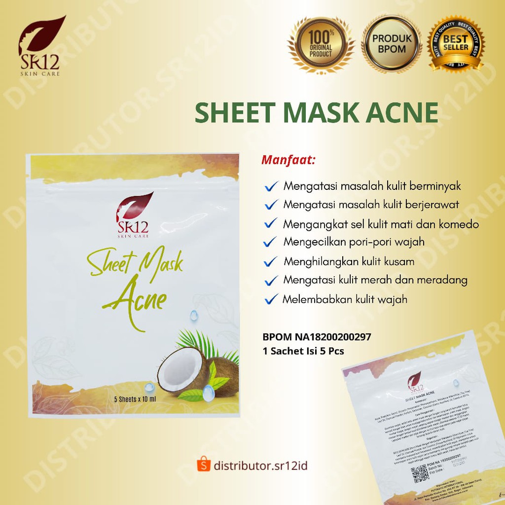 SHEET MASK ACNE SR12 MASKER WAJAH JERAWAT KULIT BERMINYAK BPOM ISI 5 SHEET