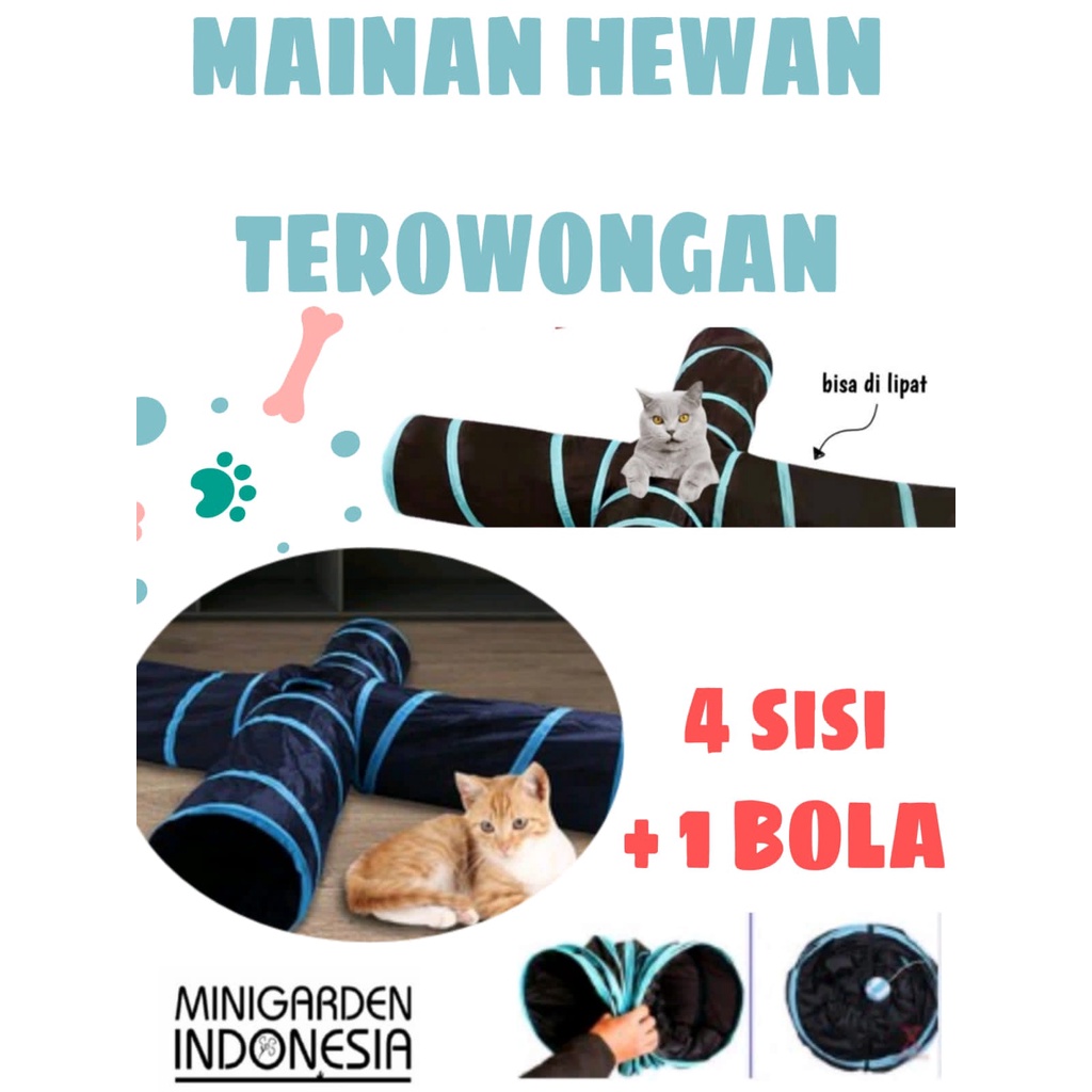 TEROWONGAN LIPAT 4 SISI CAT TUNNEL FOLDABLE MAINAN HEWAN ANJING KUCING