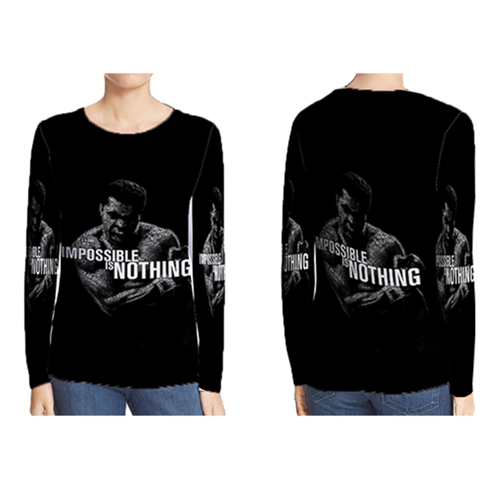 Kaos Tangan Panjang Muhammad Ali Quotes Impossible is Nothing T-Shirt Unisex Polyester Jersey Dryfit