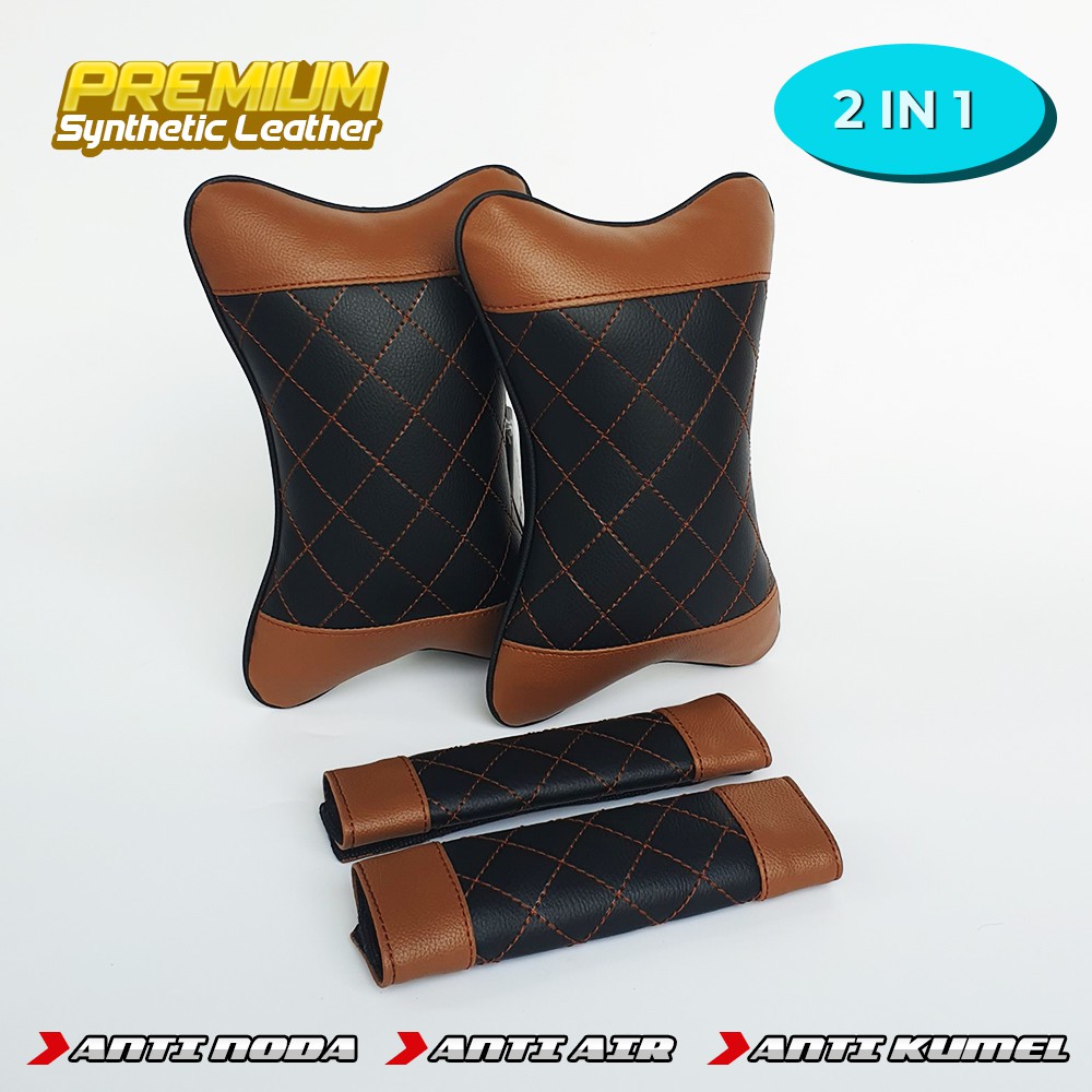 Set Bantal Mobil Kulit Sintetis Bonus Cover Seat Belt