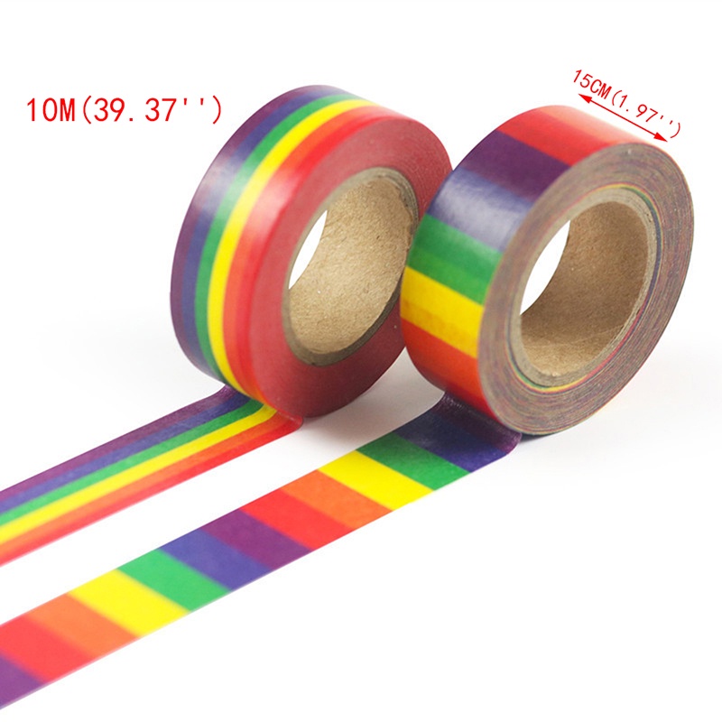 &lt; E2id &amp; &gt; 10m / Roll Tape Warna Pelangi Untuk Dekorasi Album Foto / Scrapbook Diy