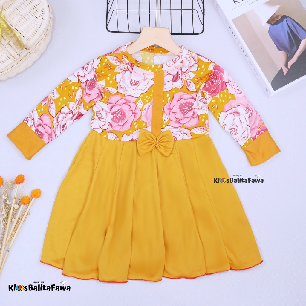 Dress Valencia 3-4 Tahun / Dres Anak Lengan Panjang Pesta Baju Perempuan Fashion Kids Motif Adem