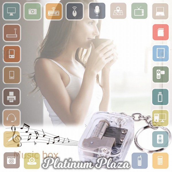 VKTECH Gantungan Kunci Kotak Musik DIY 18 Tones Mechanical Metal Music Box Keychain `2PFZJP-- Silver