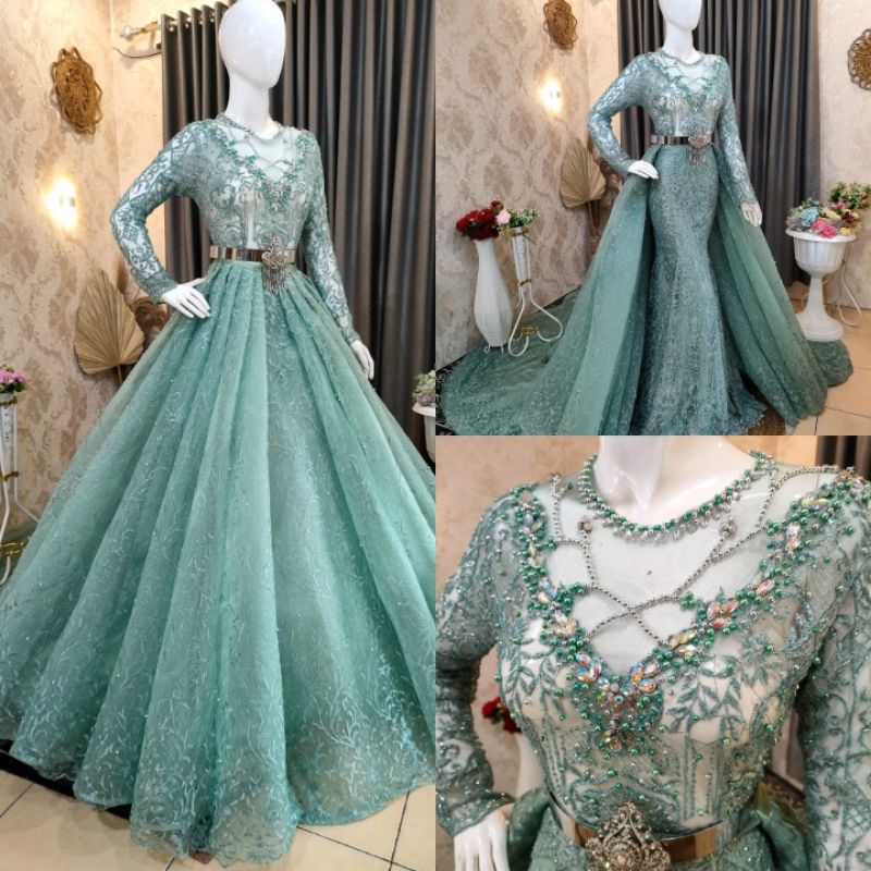 TERBARU GAUN CRONOLIN PENGANTEN 2 IN 1  /BAJU PENGANTIN MODEL TERBARU/GAUN SLIM DRESS/GAUN MODREN /GAUN PENGANTIN BEREKOR/WEDDING DRESS