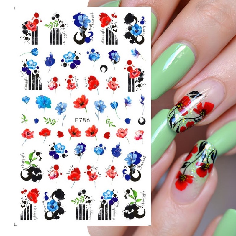 1 Lembar / Pak Stiker Kuku Foil Transfer Air Motif Daun / Bunga / Gelombang Untuk Nail Art / Manicure Diy