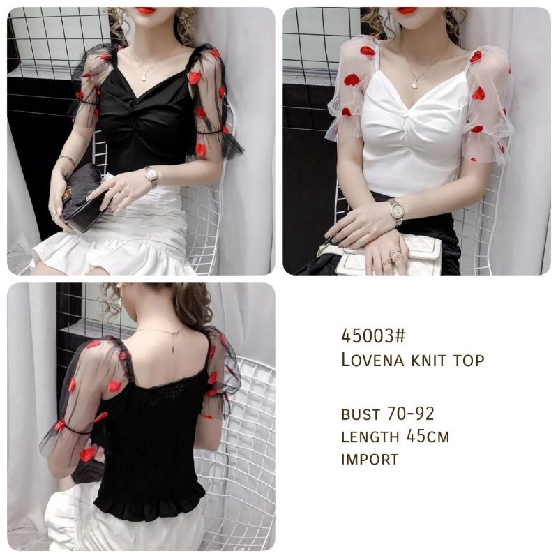 MDLV ~ 45003 LOVINA KNIT TOP KOREA ATASAN RAJUT COMBI LACE BAJU IMPORT CROP TOP FASHION IMPORT