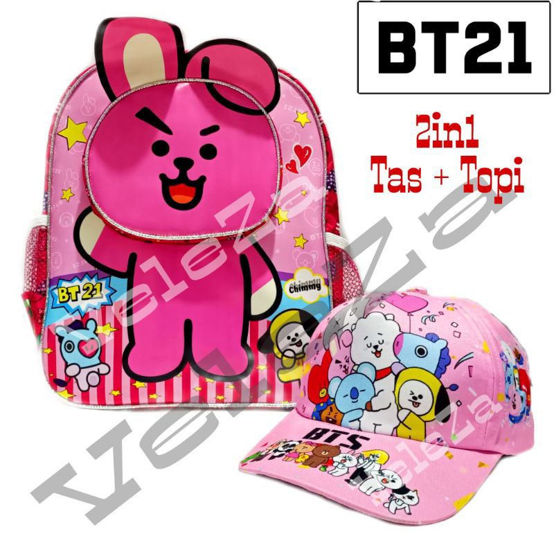 Tas ransel anak kpop karakter 3in1 - tas + waistbag + topi - tas anak