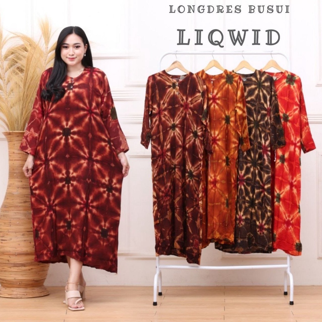 LONGDRESS CABUTAN CINCIN LENGAN PANJANG DASTER PANJANG KANCING DEPAN BUSUI DASTER ADEM MURAH GRIYA BATIK-LD LIQUID