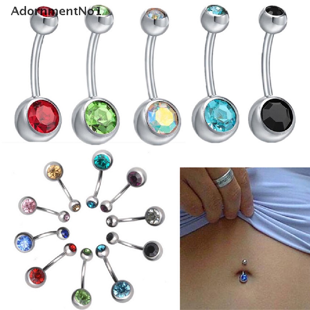 (AdornmentNo1) 10 / 12 / 15pcs Anting Tindik Pusar Bahan Surgical Steel Hias Kristal / Berlian Imitasi Untuk Wanita