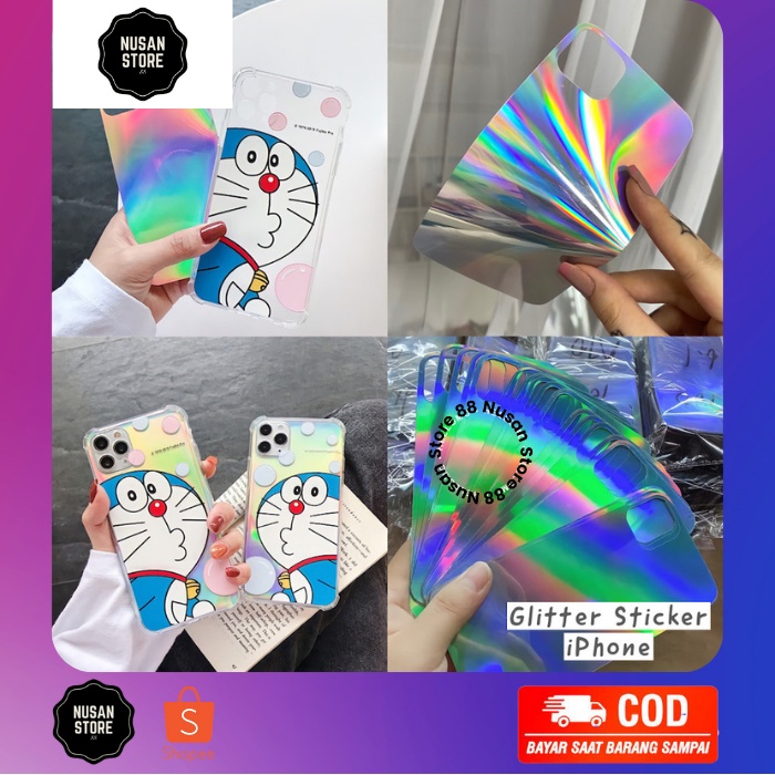 Glitter Hologram Sticker untuk Iphone Paper Warna Warni Kelap Kelip Rainbow Tempelan Belakang Aksesoris handphone