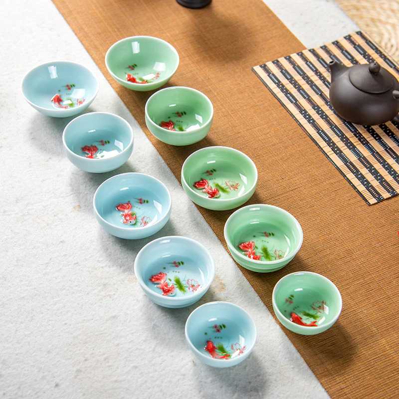 JUSEN Cangkir Teh Keramik Chinese Celadon Fish Teacup 33ml - D042