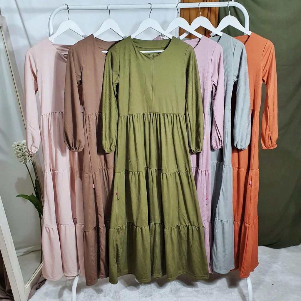 Gamis Rumbai BUSUI Lengan Panjang Fashion Muslim Zalfa Fit  L-XL Lingkar Dada 100cm Panjang 130cm
