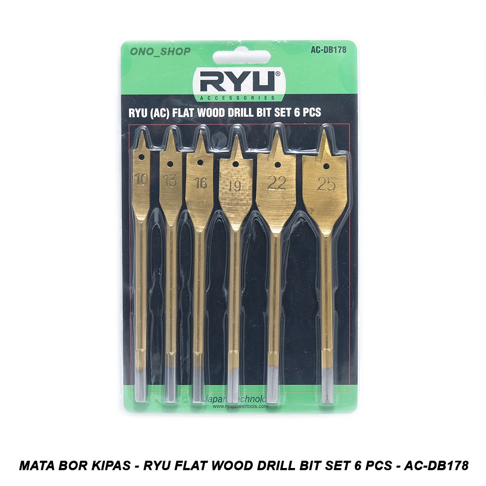 Ryu Flat Wood Drill Bit Set 6 Pcs - AC-DB178 - Mata Bor Kipas