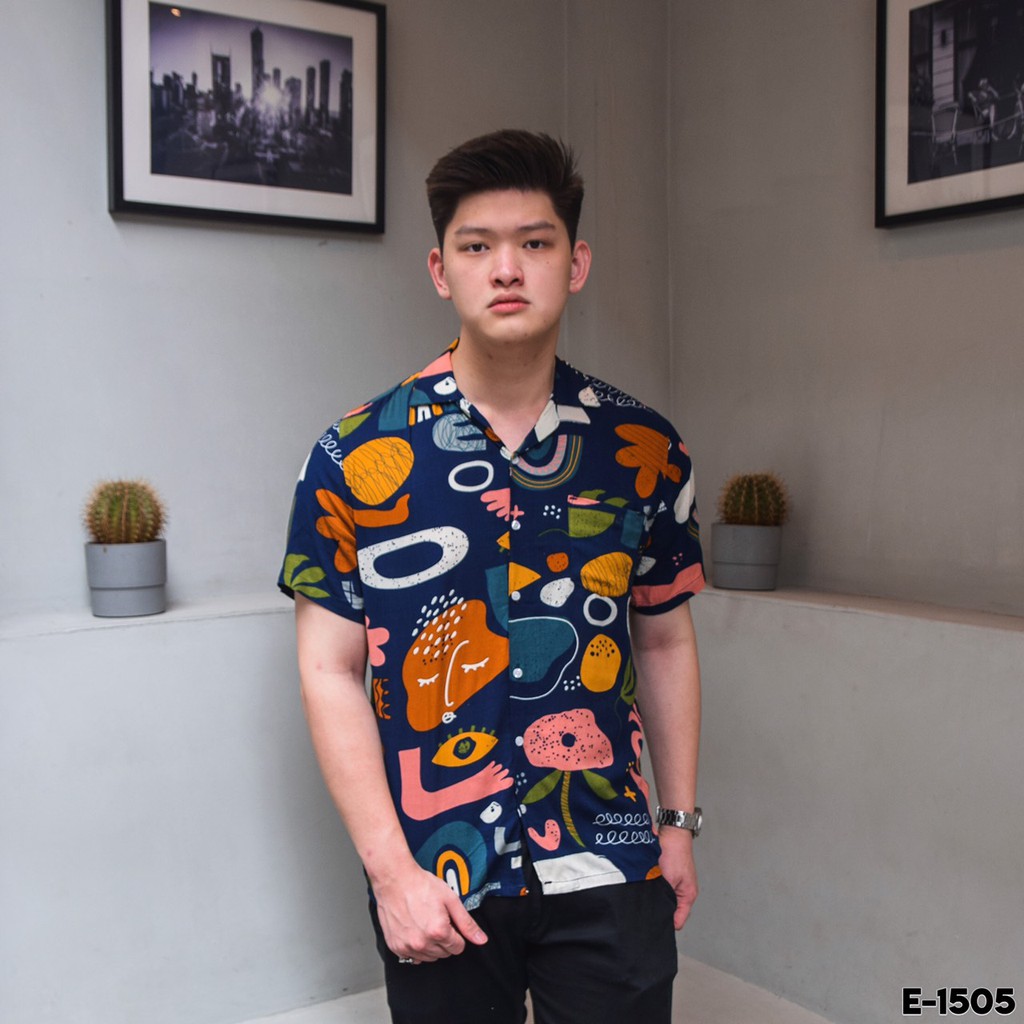 Kemeja Lengan Pendek Pria Motif Abstract Floral Size M-XL