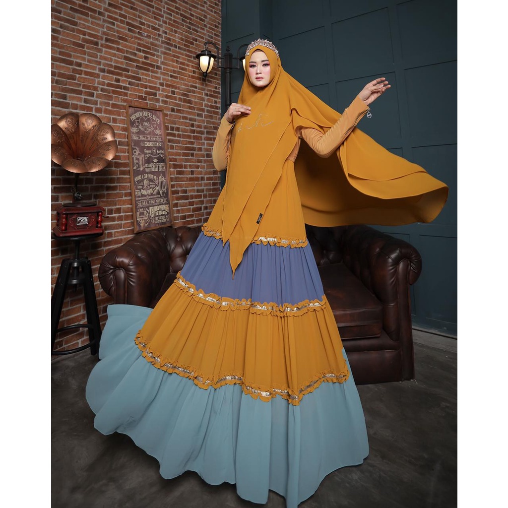 Hooriya syari premium / bahan ceruti babydoll / LD110cm PB140cm / set gamis khimar kekinian