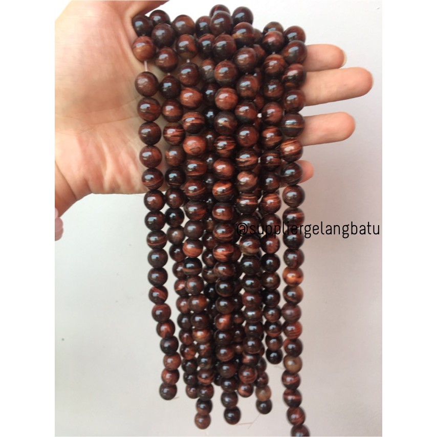 bahan craft blackred 12mm tiger eye merah akik biduri sepah fosil kayu merah gelap supplier fashion