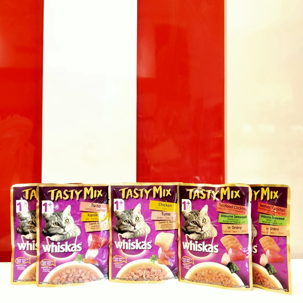 Whiskas TASTY MIX 70gr pouch makanan basah kucing