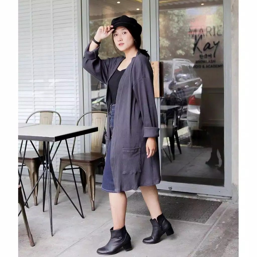 Long cardi BELE OVERSAIS/sweater rajut-abu tua
